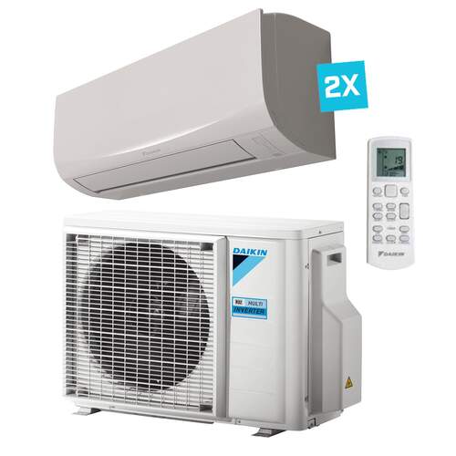 Daikin Sensira Multi-split 2x binnenunits: 1x 2,5 + 1x 3,5 kW + buitenunit 5,0 kW R32 wit (incl. 2x IR afstandsbediening en Wifi)